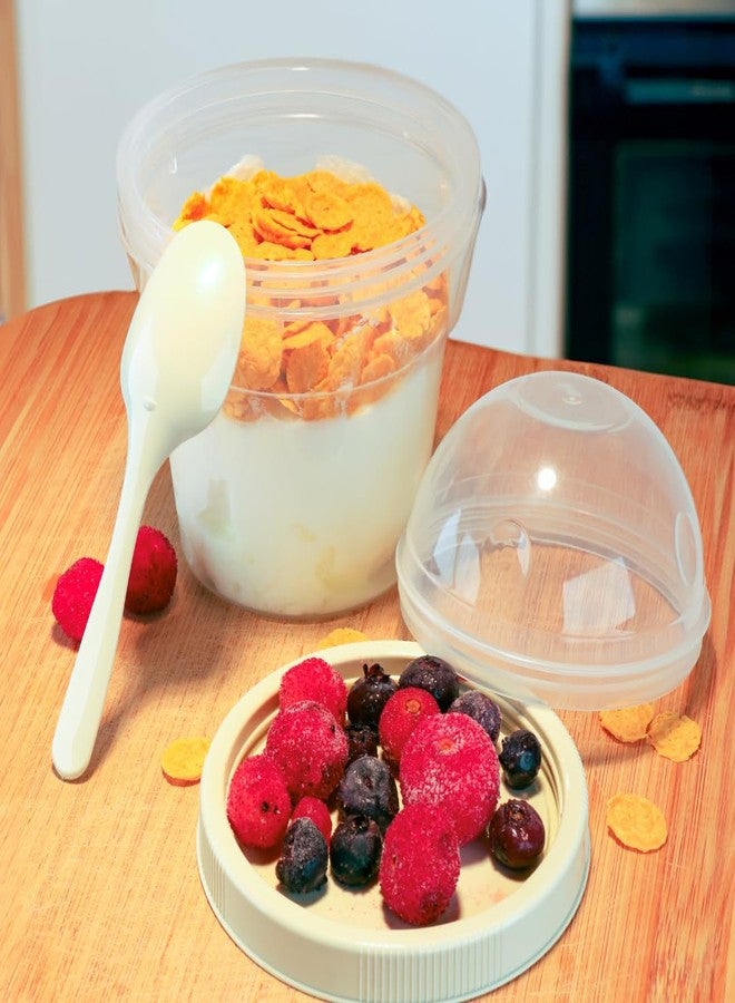EYNEL 4 Pack 17 oz Small Breakfast On The Go Yogurt Parfait Cups, Reusable Plastic Containers with Lids and Spoons, Perfect Jars for Overnight Oats Cereal Granola Oatmeal (4 Colors Set) - Image 3